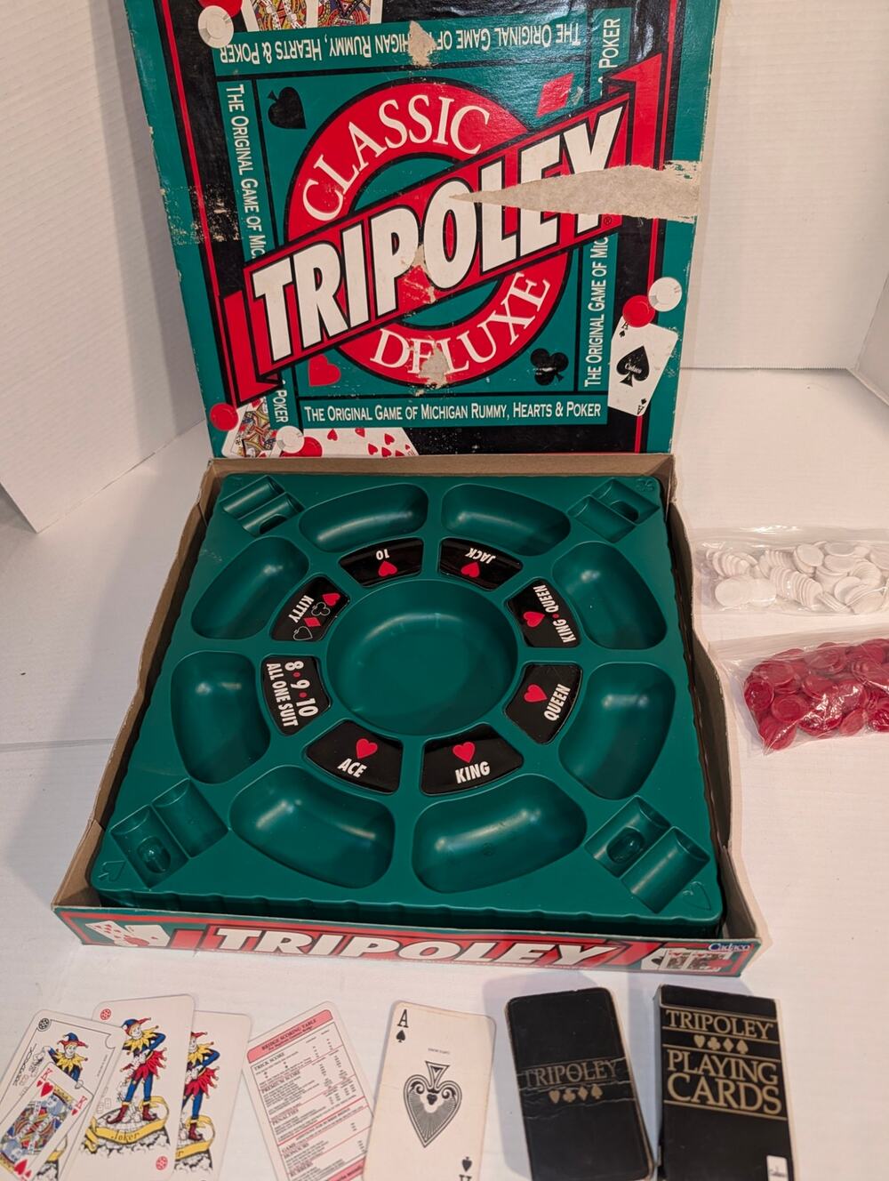 Vintage Classic Tripoley Deluxe Board Game Cadaco Complete Cards Chips Tray